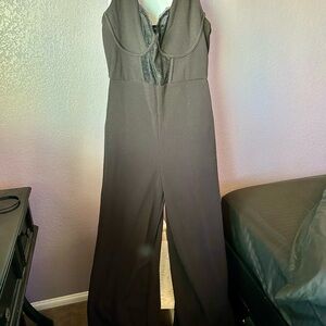 Fashion Nova Black Lace-Trim Wide-Leg Jumpsuit